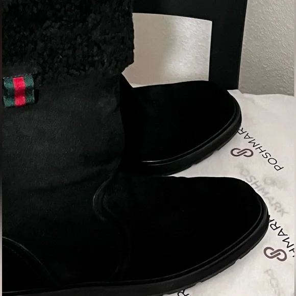 GUCCI SAINT MORITZ PRE-LOVED RARE AUTHENTIC BLK SUEDE LEATHERSHEARLING BOOTS